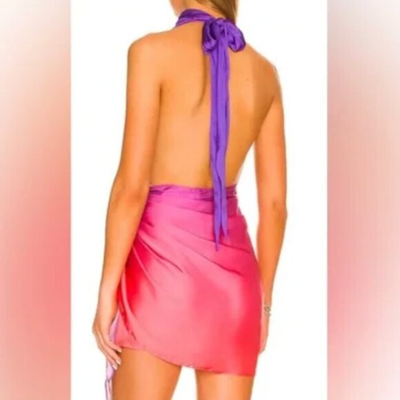 NEW BAOBAB x REVOLVE Providencia Dress Sunset Ombre draped high neck Satin party - Picture 5 of 11